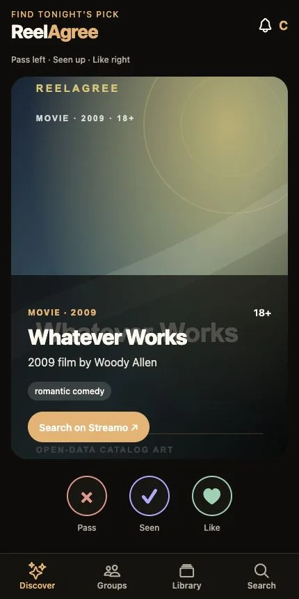 ReelAgree movie discovery screen